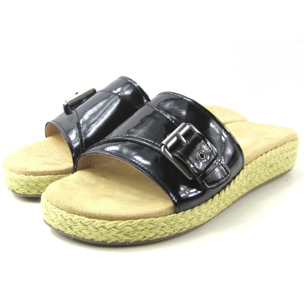 Aerosoles Glorify Women's Black Espadrille Platform Sandal‎ Buckle Size 9 M